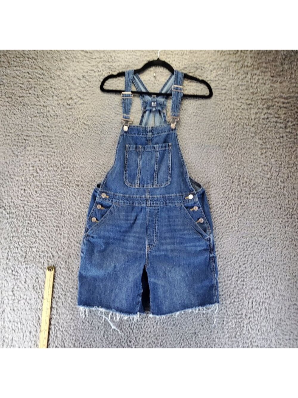 GAP Overalls Womens Medium Blue Distressed Denim Frayed Adjustable Straps *Read*